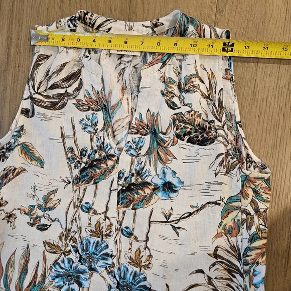 Elie Tahari Ivory Floral Pattern Sleeveless 100% Linen Dress Woman Size S - Picture 6 of 9